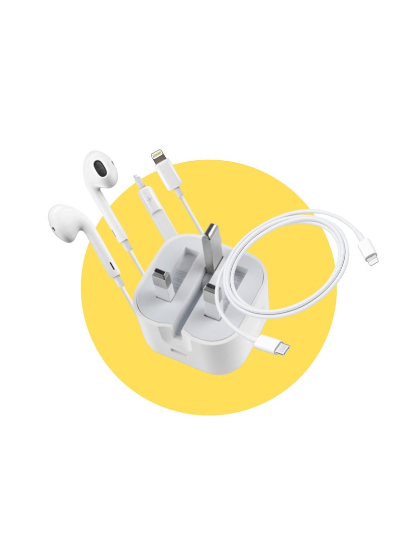 فيدا بكج 3 منتجات  - شاحن ايفون سريع 20 وات + محول كيبل USB C إلى لايتنينج  +سماعة مع واجهة lightning - Image 1